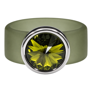 Ring Belt Kautschuk Silber plated . Olivine