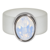 Ring Belt Kautschuk Silber plated . White Opal