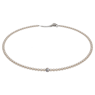 Feengleich Perlencollier White Pearl mit Pave-Kugel