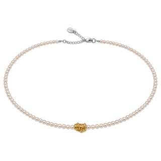 Feengleich Perlencollier White Pearl mit Knoten aus vergoldetem 925er Sterlingsilber